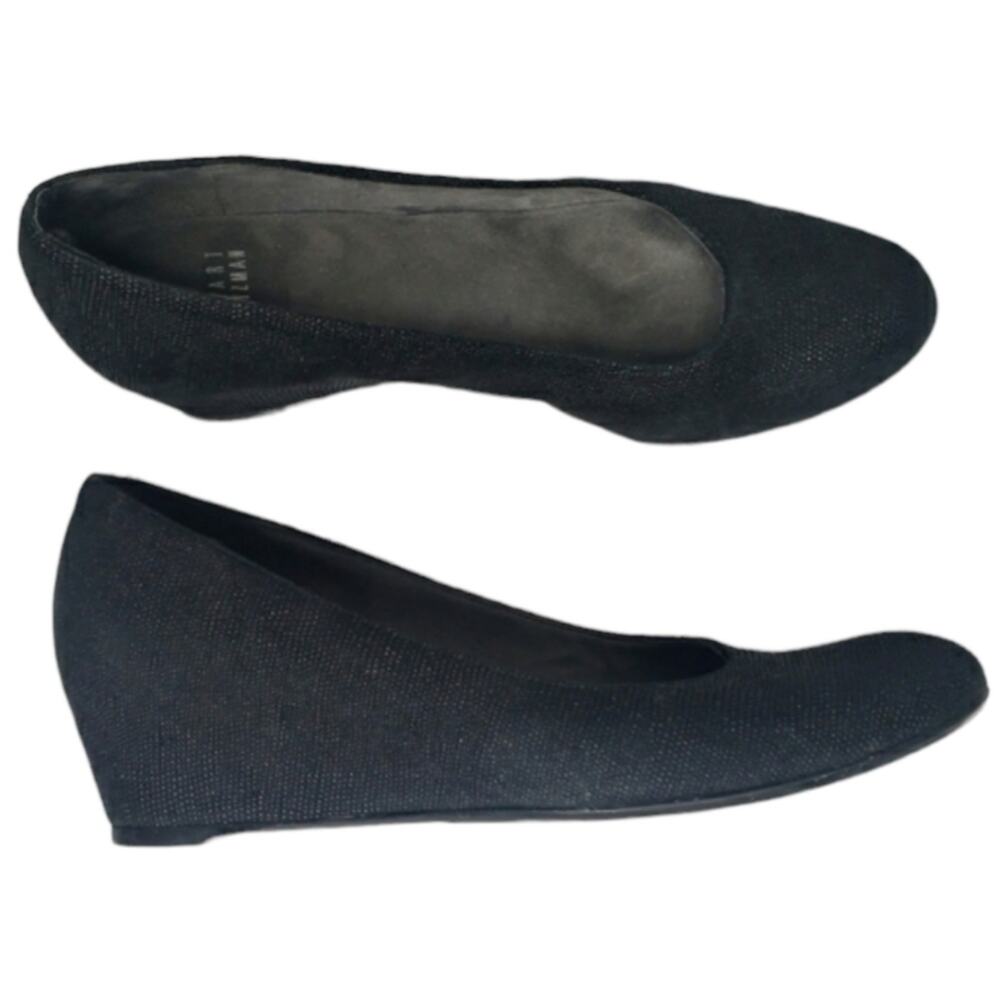 Stuart Weitzman black textured dressy career wedges shoes size 9